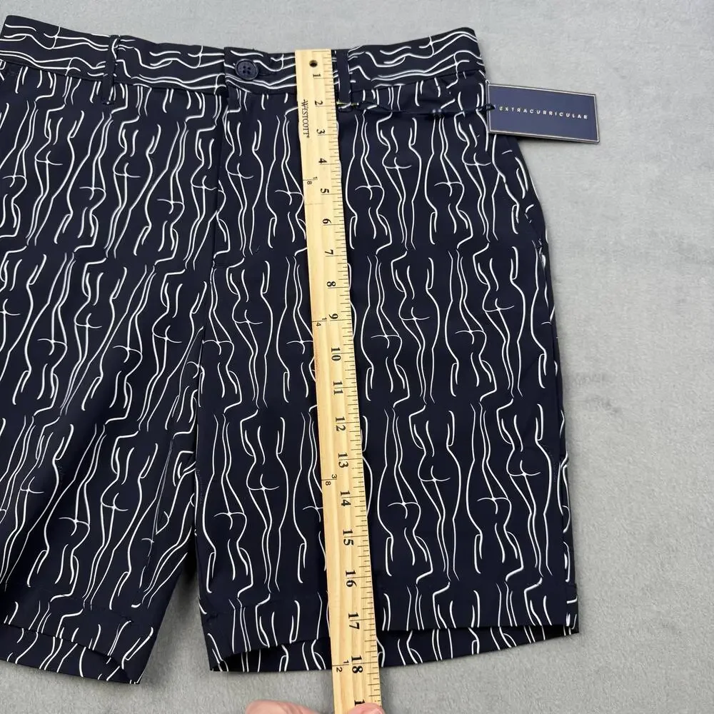 Extracurricular Chauncey Shorts Mens 30 Navy White Print Chino Golf Stretch
